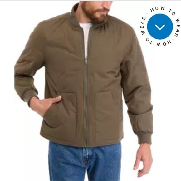 Ocean + Coast Olive Quilted Bomber Jacket – Men’s Size Large - Picture 1 of 10